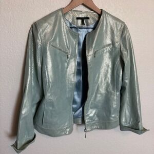 Mermaidcore Metallic Y2K In Suede Scales Leather Jacket Size Medium Blue